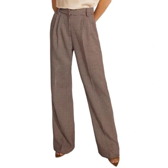 House of Harlow wide leg houndstooth brown high waisted trousers pants tall M/L - Picture 1 of 8